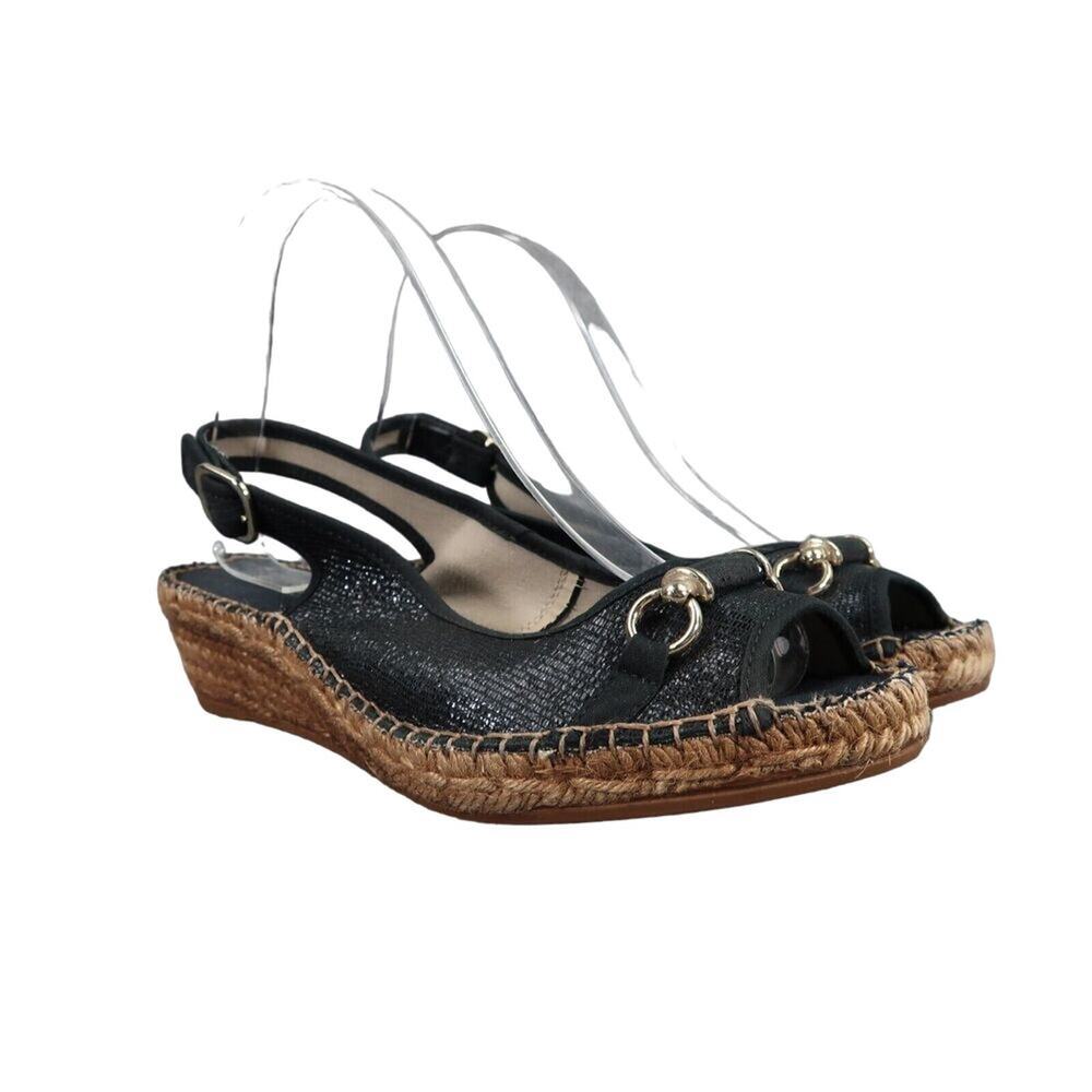 Derimod Shoes Womens 37 Sandal Espadrille Slingback Fashion Peep Toe Black Wedge